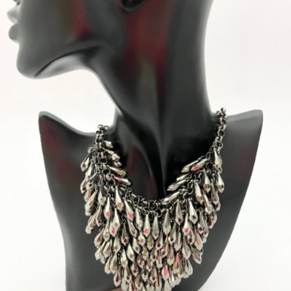 Black Hematite Necklace, Multi-Strand Bib Necklace, Faceted Stones, 18 inches - Picture 3 of 8